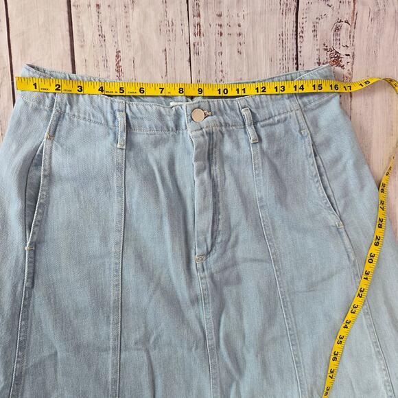 Zara Jean Maxi Skirt XL Light Blue Denim Pockets Zip Closure Minimalist Casual - Picture 11 of 14